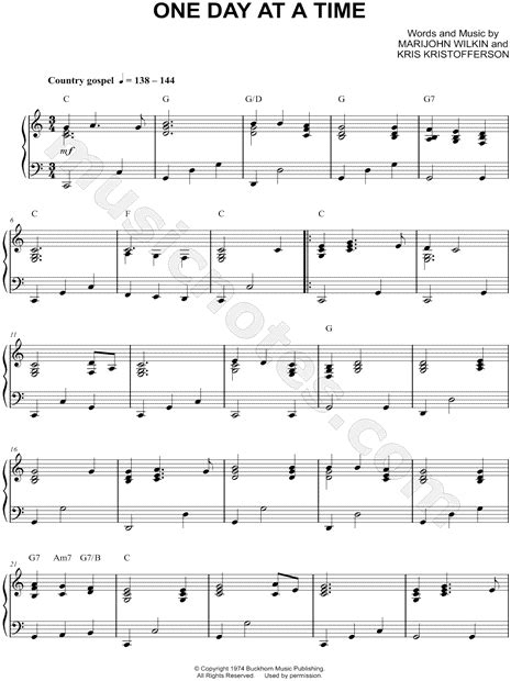 Merle Haggard "One Day at a Time" Sheet Music (Piano Solo) in C Major ...