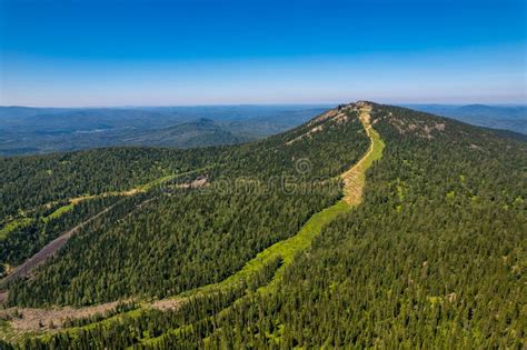 Sheregesh Ski Resort in Summer, Landscape on Mountain Mustag, Aerial Top View Kemerovo Region ...