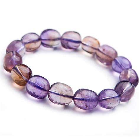 Purple Yellow Natural Citrine Amethyst Ametrine Bracelets Woman Man Stretch Crystal Bead Natural ...