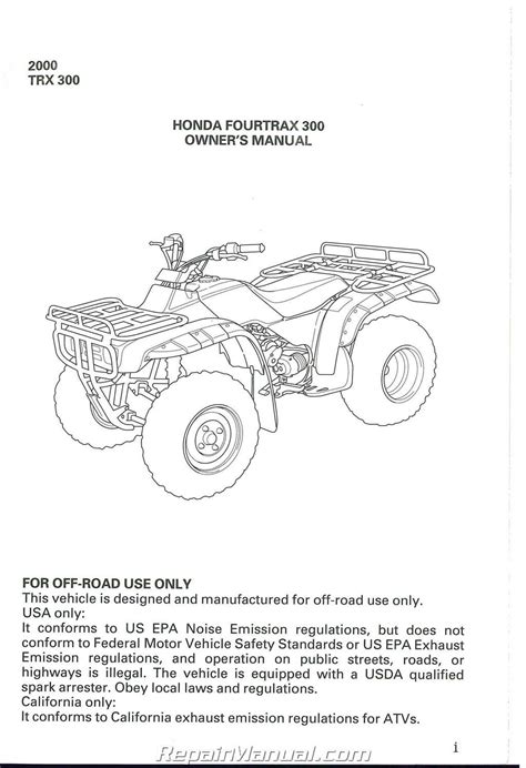 2000 Honda TRX300 FourTrax 300 ATV Owners Manual