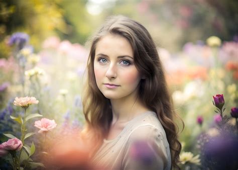 Premium Photo | A beautiful portrait of a women in spring flower garden