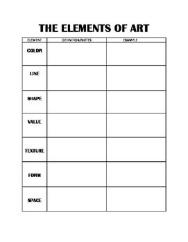 Elements of Art Worksheet by Melody Milleker | Teachers Pay Teachers