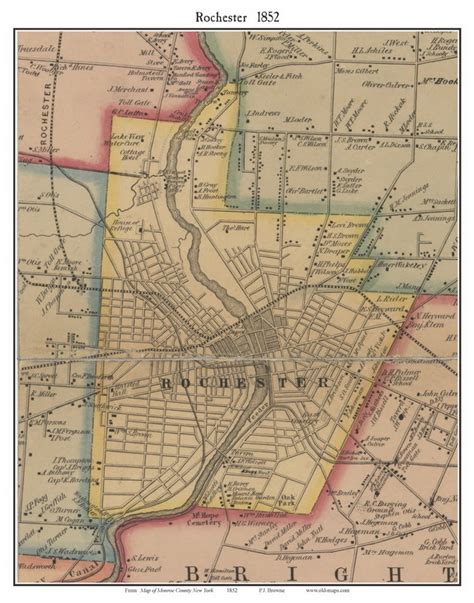 Rochester, New York 1852 Old Town Map Custom Print - Monroe Co. - OLD MAPS