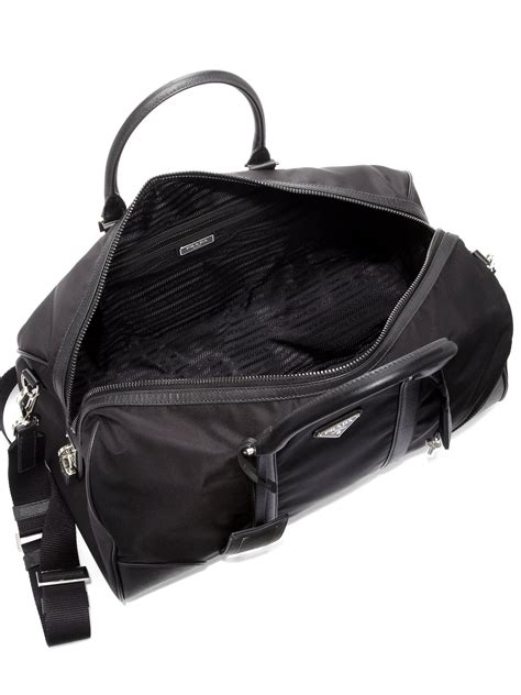 Prada Nylon & Saffiano Leather Duffel Bag in Black for Men | Lyst