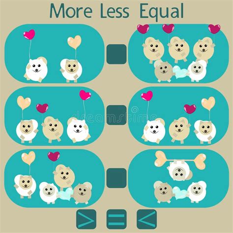 Count the Funny Dogs in the Picture and Put a Sign Greater Than, less Than or Equal Stock Vector ...