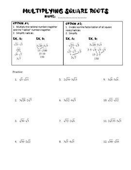 Multiplying Square Roots by Lesiecki Online | TPT