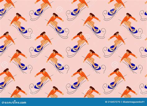 Seamless Pattern with Surfer Girls on Boards Stock Vector ...