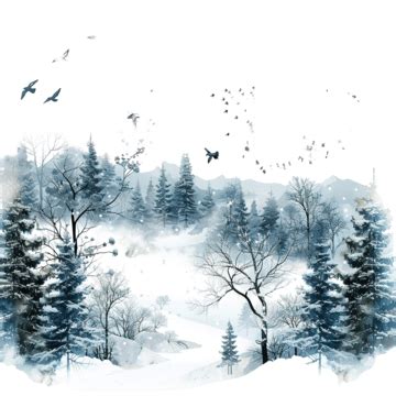 Winter Landscape With Snowy Forest And Birds, Winter, Tree, Frost PNG Transparent Image and ...