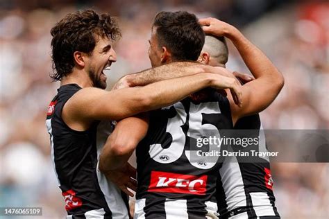 Josh Daicos and Nick Daicos of the Magpies celebrate a goal during... News Photo - Getty Images