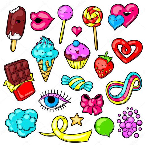 Set of kawaii sweets and candies. Crazy sweet-stuff in cartoon style ...