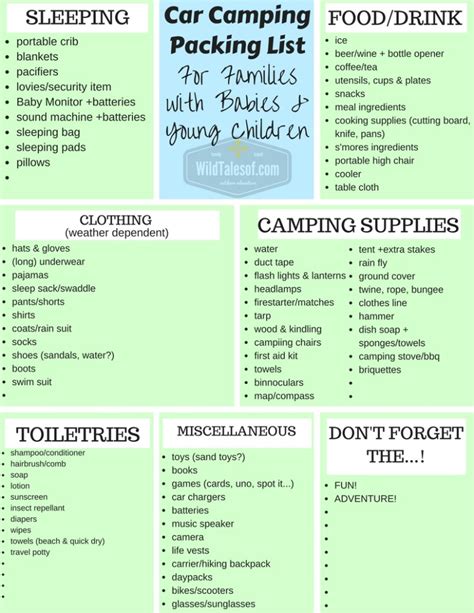 Car Camping Packing List for Families with Babies and Young Children - wildtalesof.com