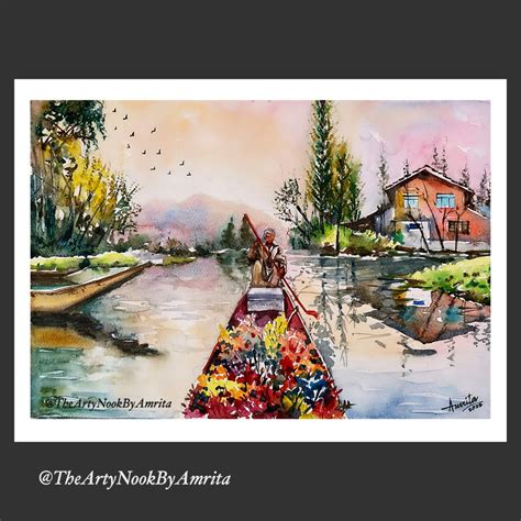 Kashmir Dal Lake Boat Ride Original Watercolor Painting Indian - Etsy