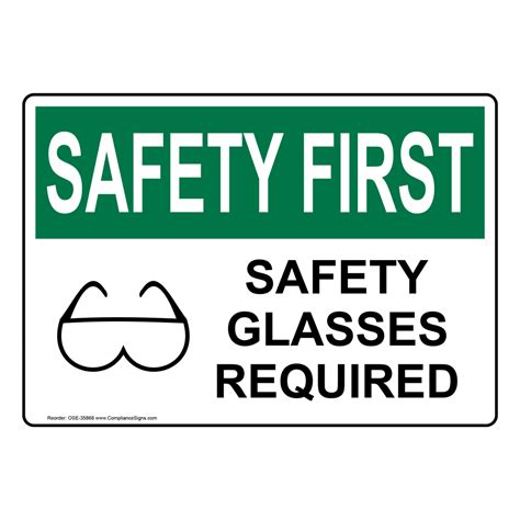 White OSHA Safety Glasses Required Sign - Made in USA