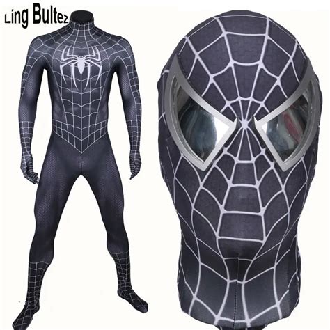 Ling Bultez High Quality New Arrive Muscle Shade Black Spiderman Costume Black Raimi Spider Man ...