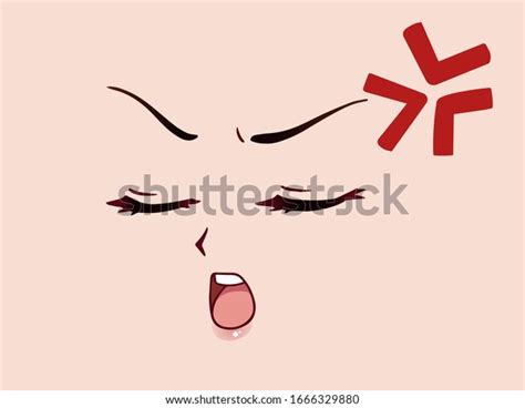 Angry Anime Style Face Closed Eyes Stock Vector (Royalty Free ...