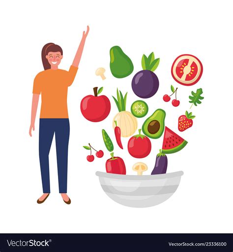 Woman with fruit and vegetable bowl healthy food Vector Image