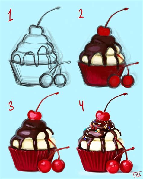 A little step by step process of a cupcake drawing #PhotoshopDrawing ...