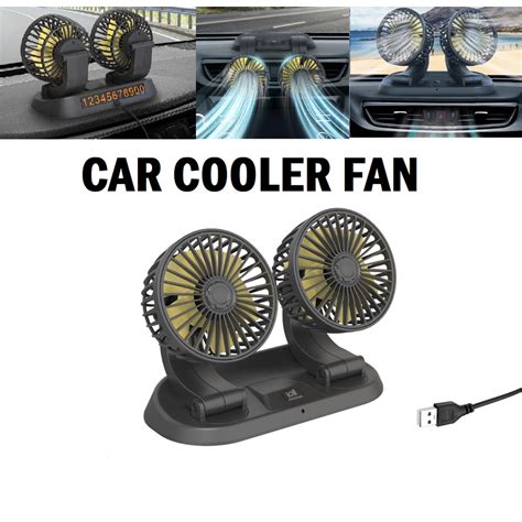 Car Strong Dual Fan Air Conditioning Double Booster Cooler 360° Desktop USB Mini Fan For Car Van ...