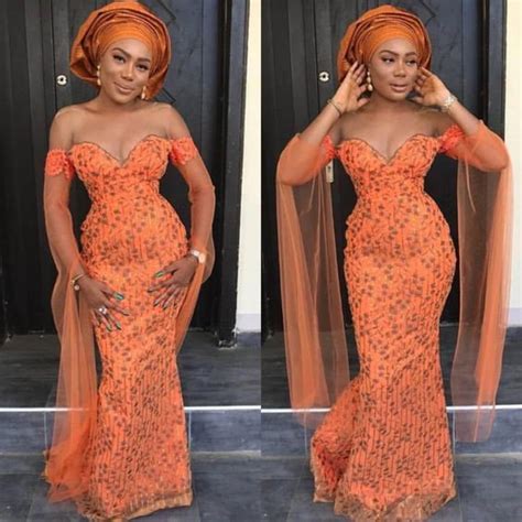 Burnt Orange Lace Aso Ebi Styles - December 2019 Collection