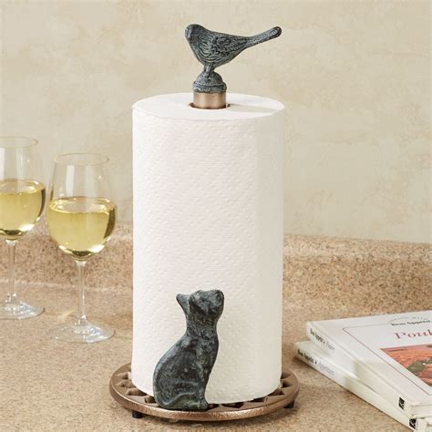 Cat and Bird Metal Paper Towel Holder