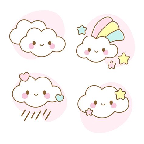 Premium Vector | Little cloud kawaii, drawing little cloud, candy color