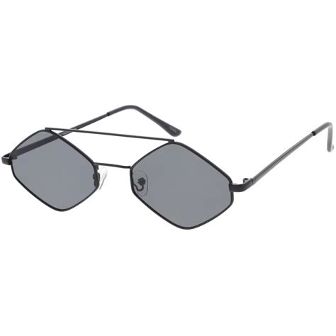 Retro Geometric Hexagon Diamond Shaped Flat Lens Sunglasses - zeroUV