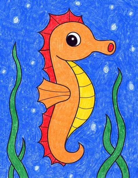 How to Draw an Easy Seahorse Tutorial, Seahorse Coloring Page