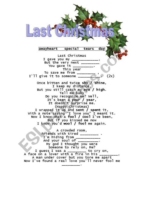 LAST CHRISTMAS - SONG - ESL worksheet by Ewa11