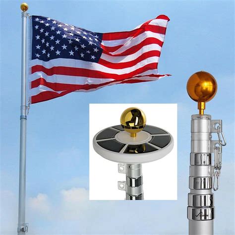 25ft Flag Pole Kit Telescopic Aluminum Flagpole Solar Lights 2 Flags ...