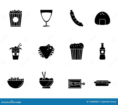 Fast Food Menu Icons Set Silhouette Stock Vector - Illustration of sign ...