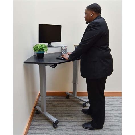 Luxor Adjustable Height Stand Up Corner Desk Silver and Black STANDUP-CCF60-B