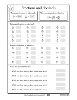 Fractions and decimals | 4th grade Math Worksheet | GreatSchools