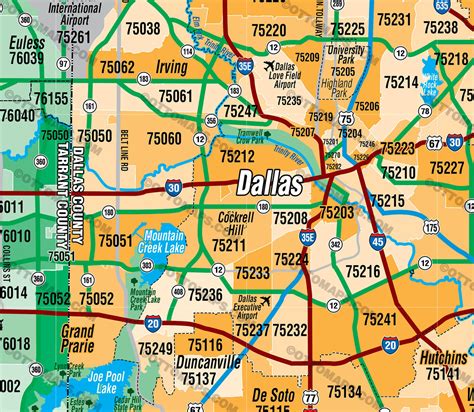 Dallas Fort Worth Zip Code Map - Counties Colorized - FILES: PDF and A ...