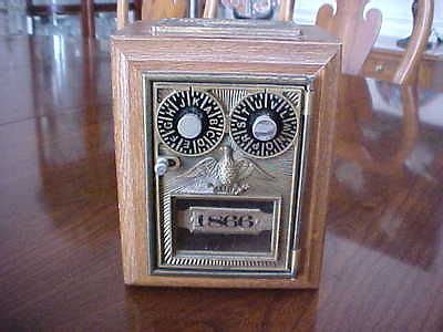 COIN BANK looks like an antique post office box. Reproduction with solid oak box -- Antique ...