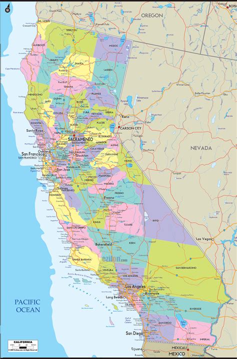 Map of California Cities and Roads - Ezilon Maps