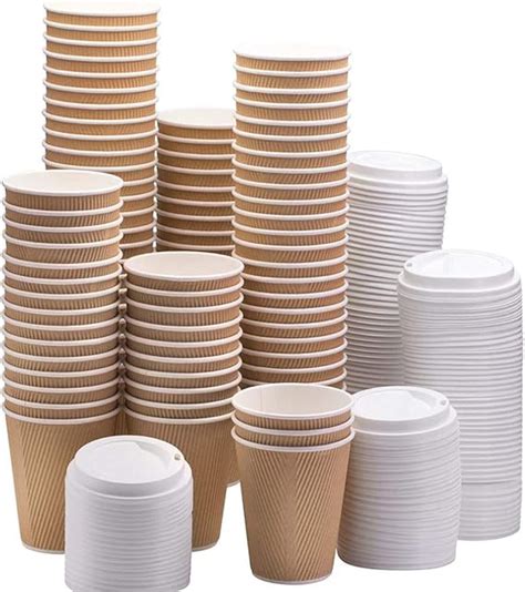 100 X 12oz / 360ml Kraft Triple Walled Disposable Paper Ripple Cups ...