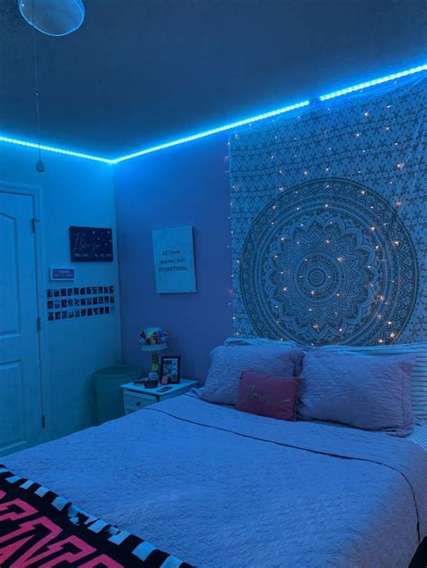 got LED lights and now i’m obsessed :) | Light blue bedroom, Room ...