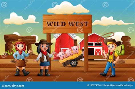 Cowboy Wild West Background Cartoon Vector | CartoonDealer.com #37614499