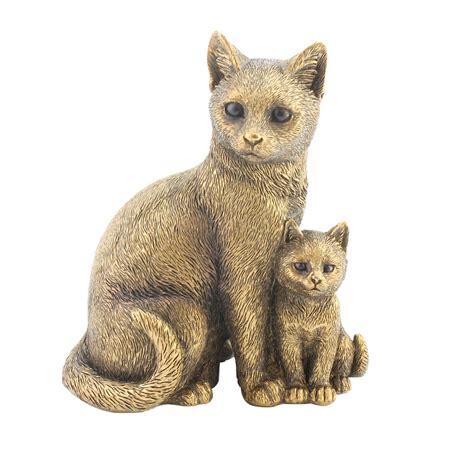 Small Bronze Sitting Cat And Kitten Décor