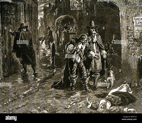 THE GREAT PLAGUE OF LONDON 1665 A cart carries off victms while another is discovered lying dead ...