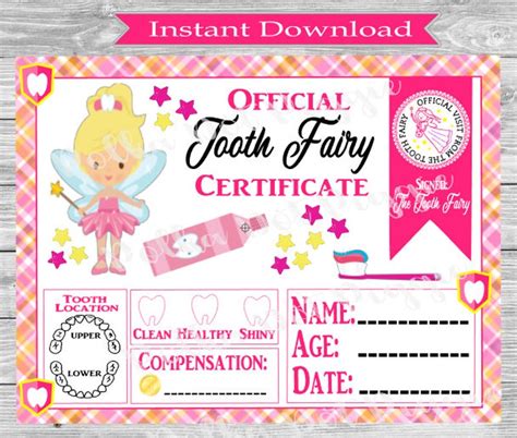 Tooth Fairy Certificate Girl Free Printable