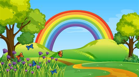 Nature park scene background with rainbow in the sky 2691221 Vector Art ...