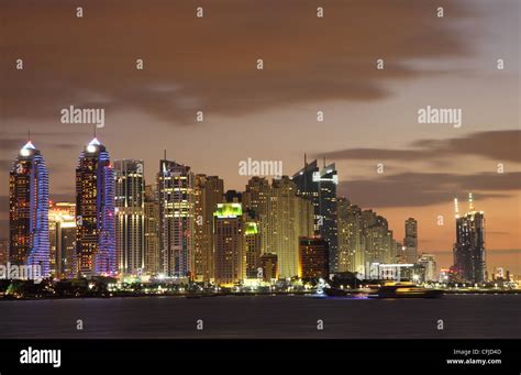 Dubai Marina skyline at night. Dubai, United Arab Emirates Stock Photo ...