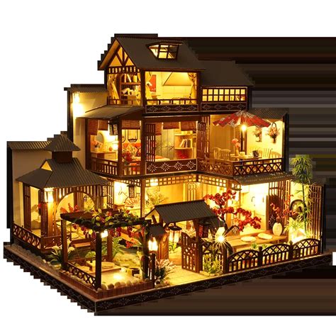 Kids Toys Diy Dollhouse Assemble Wooden Miniatures Doll House Furniture Miniature Dollhouse ...