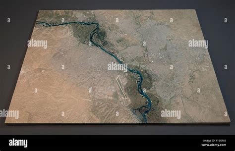 Map of Mosul, Iraq, satellite view, map in 3d on black background Stock ...