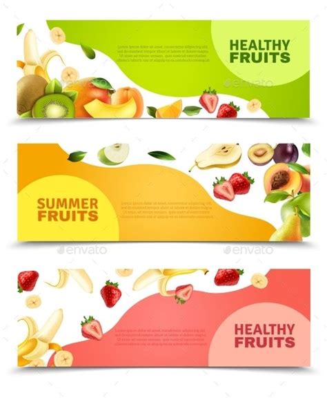 Fruits Colorful Flat Horizontal Banners Set | Shop banner design, Food ...