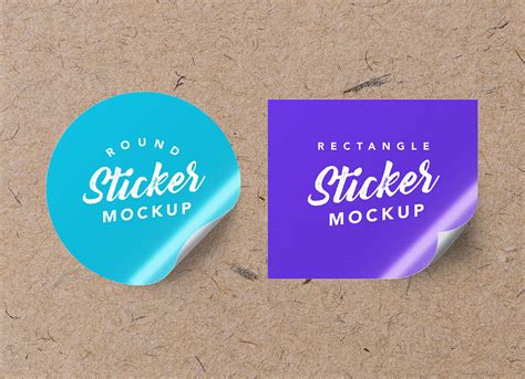 Free Textured Round & Rectangle Sticker Mockup PSD - Good Mockups