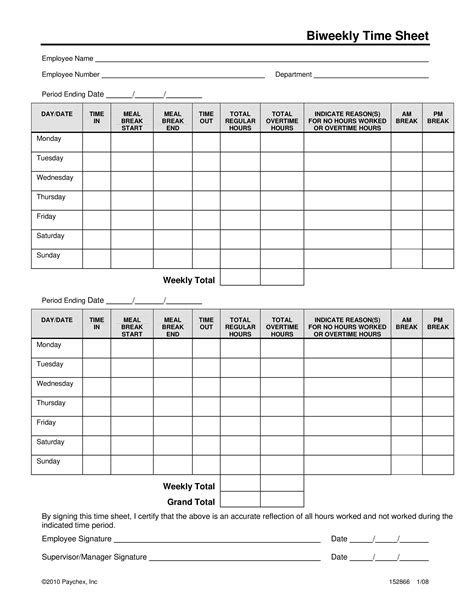 Printable Biweekly Time Sheets