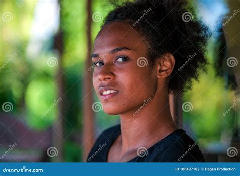 Melanesian Pacific Islander Athlete Girl With Afro Hairstyle After Workout Royalty-Free Stock ...