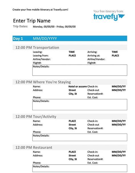 Free Travel Itinerary Template Word Ad Read Customer Reviews & Find Best Sellers. - Printable ...